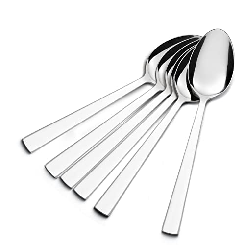 Teaspoon Set of 6, E-far 6.7 Inch Stainless Steel Spoons for Kitchen or Restaurant, Non-toxic & Mirror Polished, Squared Edge & Dishwasher Safe