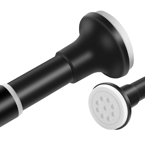 Matte Black Shower Curtain Rod, 28-58 Inches No Drilling Adjustable Tension Shower Curtain Rods for Bathroom, 1 Inch Diameter Stainless Steel Metal Shower Rod, Anti-Slip, No Rust