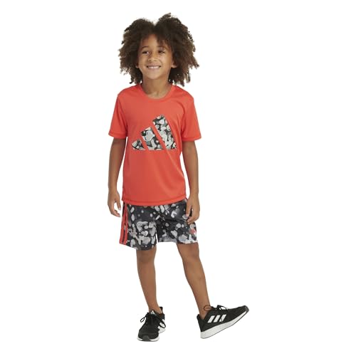 adidas Boys' Short Sleeve T-Shirt and Shorts 2-Piece Set, Bright Red and Black, 2 Toddler