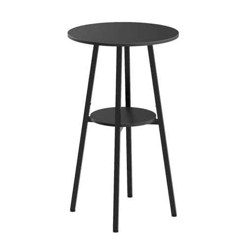 HOOBRO Bar Table, Round Pub Table, 2-Tier Bistro Table with Storage, 37.4" High Top Table for Small Spaces, Cocktail Table with Top Particleboard for Kitchen, Easy to Assemble, Black BB55BT01