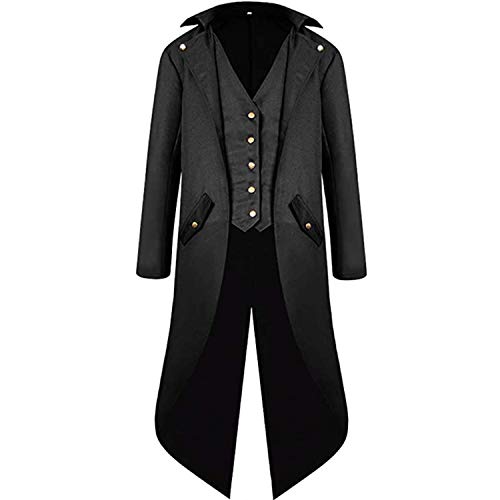 BITSEACOCO Mens Gothic Medieval Tailcoat Jacket, Steampunk Vintage Victorian Frock High Collar Coat(S,Black