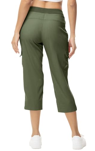 Womens Cargo Crop Pants Capris Bottoms Summer 4 Pockets Hiking Lightweight Quick Dry Athletic Joggers Army Green XS