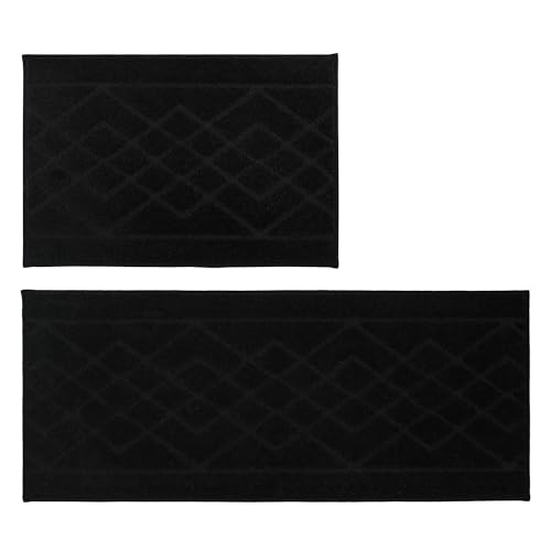 BEQHAUSE Washable Kitchen Rugs Sets of 2 Non Slip Kitchen Mats for Floor Absorbent Soft Kitchen Runner Rug for Kitchen Decor,Bathroom,Sink,Hallway,Door,Laundry,20”x30”+20”x48”,Black