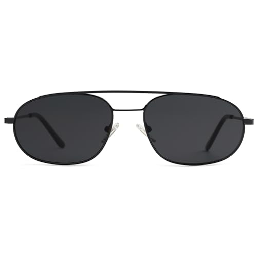 SOJOS Retro Trendy Aviator Sunglasses Women Men 90s Small Vintage Glasses Stylish Oval Sunglasses SJ1208,(Black/Black/Grey)