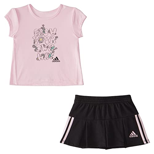 adidas Baby Girls' Short Sleeve Tee & French Terry Pleated Skort Set, Clear Pink, 3M