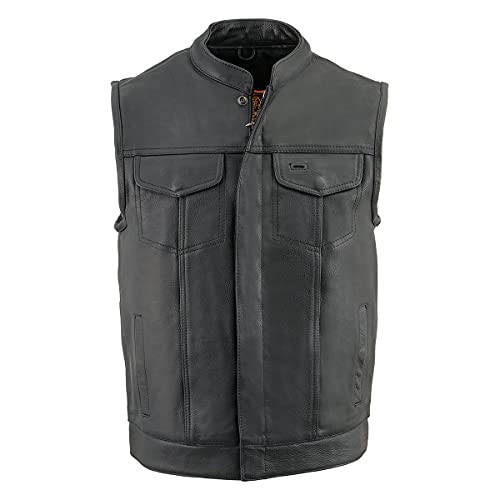 Milwaukee Leather Men's Black Cool-Tec Naked Leather Vest - Club Style Dual Closure Motorcycle Rider Vest MLM3514 - Small