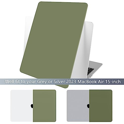 Batianda Compatible with 2023 MacBook Air 15 inch Case Model A2941 M2 Chip, Rubberized Smooth Touch Plastic Protective Hard Shell with Screen Protector Keyboard Cover and OTG Adapter,Solid Green