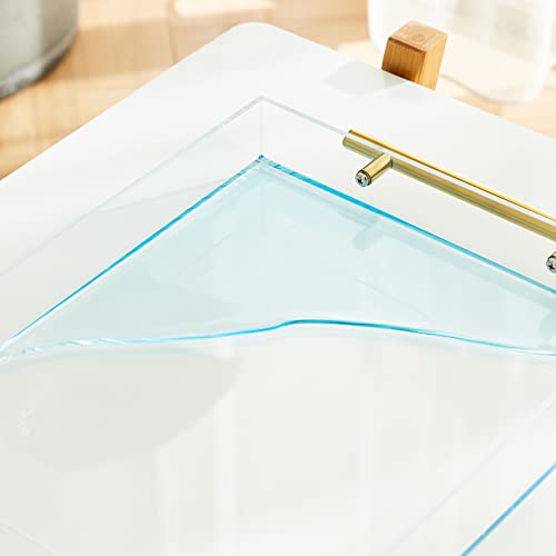 Clear Acrylic Lucite Serving Tray with Metal Handles,No Need to Assemble,11x14 Inch,Decorative Storage Organizer with Spill-Proof Design,Serving for Coffee,Breakfast,Dinner and More