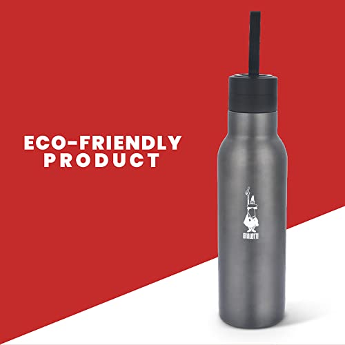 Bialetti - Stainless-steel Water Bottle 17oz: Double-Layered Vacuum Insulated, Keeps Drink Cold for 24 Hours and Hot for 12 Hours, Dark Grey