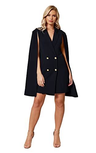 EXTRO&VERT Cape Blazer Dress for Women Gold Buttons Double Breasted Split Sleeve Casual Outfit