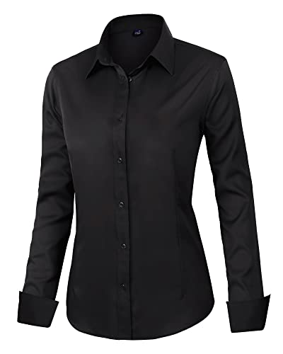 J.VER Womens Dress Shirts Long Sleeve Button Down Shirts Wrinkle Free Solid Work Formal Blouse Dark Green Small