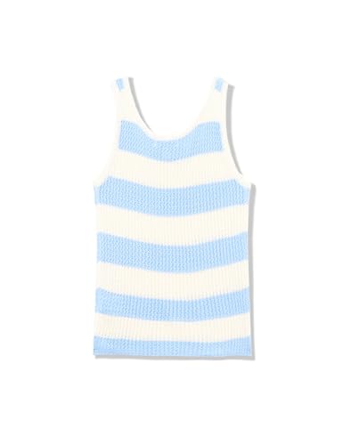 Speechless Girls' Sleeveless Stripe Sweater Knit Top, Ivory/Blue, Small