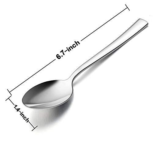 Teaspoon Set of 6, E-far 6.7 Inch Stainless Steel Spoons for Kitchen or Restaurant, Non-toxic & Mirror Polished, Squared Edge & Dishwasher Safe