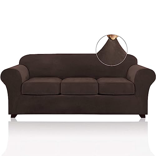 PrinceDeco 4 Pieces Couch Covers Extra Large Couch Covers for 3 Cushion Sofa Width Up to 105 Inch Thick Soft Furniture Slipcovers with 3 Individual Large Cushion Covers(X-Large, Taupe)