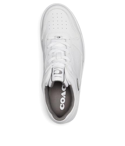 Coach Men's C201 Leather Sneaker, Optic White/Heather Grey, 13