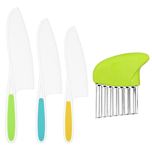 Suhctuptx Kids Kitchen Knives, Nylon Toddler Knife Set with Crinkle Cutter, Kid Safe Knife for Real Cooking, Toddlers Friendly Knifes for Kitchen Cooking & Cutting Bread Vegetable Fruit Cake