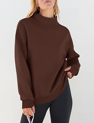 ZESICA Women's 2024 Oversized Sweatshirts Turtleneck Long Sleeve Chunky Loose Fleece Y2K Pullover Hoodies Tops,Tan,X-Large