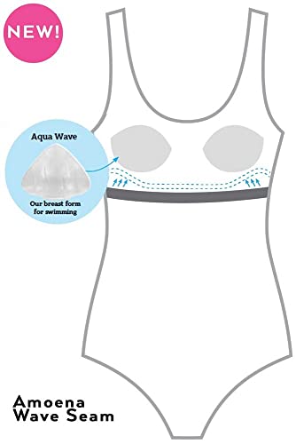 Amoena Womens Manila High Neckline Wire-Free Bikini Top Mastectomy Pocketed Swimwear Black/White 14 A