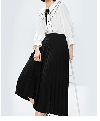 GOLDSTITCH Women's High Waist Pleated Skirt A line Swing Midi Skirt Black