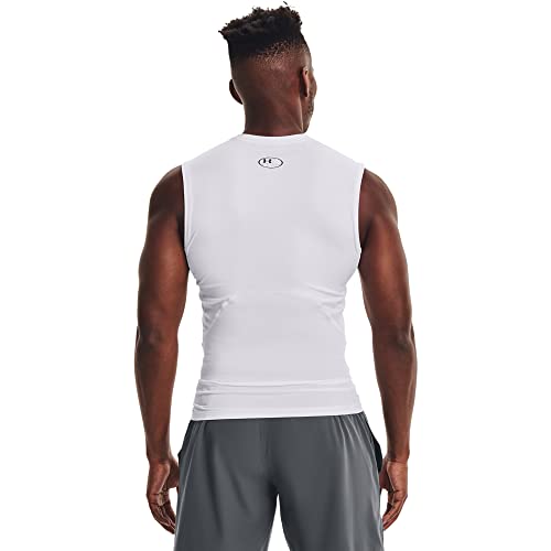 Under Armour Men's Armour HeatGear Compression Sleeveless T-Shirt , White (100)/Black, Large