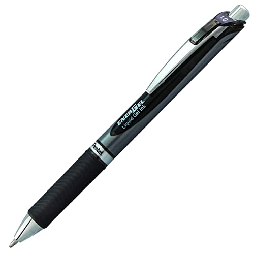 EnerGel™ RTX Retractable Liquid Gel Pens, Bold Point, 1.0 mm, Black/Silver Barrel, Black Ink, Pack Of 12