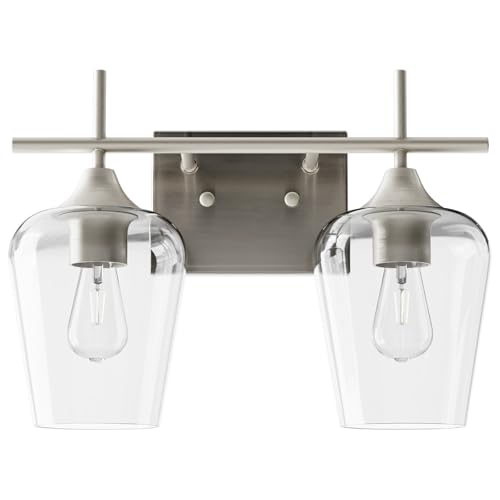VONLUCE Bathroom Vanity Light, 2 Light Bathroom Light Fixture Over Mirror, Bathroom Wall Lamp with Clear Glass, Modern Brushed Nickel Vanity Lighting fixtures for Bathroom, Bedroom, Hallway