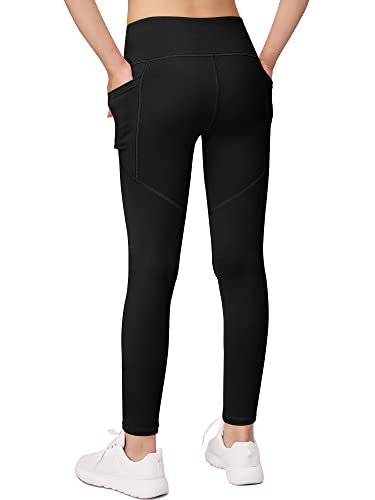 AENLLEY Girl Yoga Legging with Pockets for Workout Causal-Kid Actice Tummy Control Pants 3 Pack Black/Grey/Navy