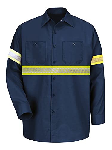 L&M Men's Hi Vis Short Long Sleeve Industrial Work Shirt Reflective HIGH Visibility (Navy_Long Sleeve, Small)