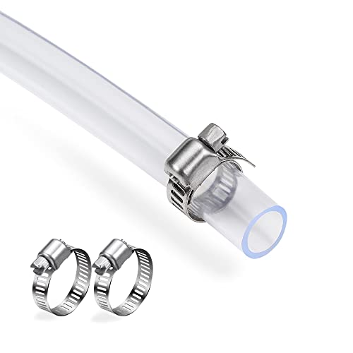 DAVCO 1" ID - 5 ft Clear Vinyl Tubing with 2 Stainless Clamps, Low Pressure Flexible PVC Tube, Heavy Duty UV Chemical Resistant Lightweight Plastic Vinyl Hose, BPA Free and Non Toxic