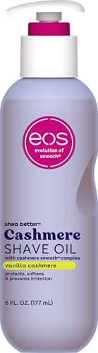 eos Cashmere Skin Collection Shave Oil, Vanilla Cashmere, Soothing and Moisturizing, Prevents Irritation and Razor Burn, Entire Bikini Area-Approved, 6 fl oz Packaging May Vary