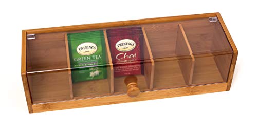 Lipper International 8187 Bamboo Wood and Acrylic Tea Box with 5 Sections, 14" x 5" x 3-3/4"