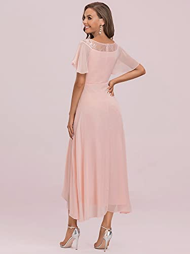 Ever-Pretty Women's Ruffles Sleeve Bridesmaid Dress High Low Beaded Chiffon Midi Mother of The Bride Dresses Cream US24