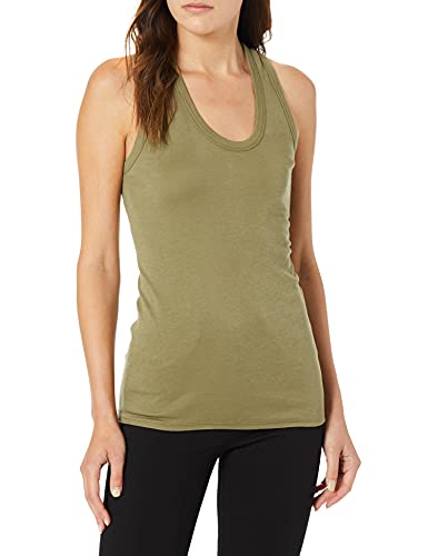 Enza Costa Women's Island Cotton Bold Sleeveless Racer Tank Top, Military, XS