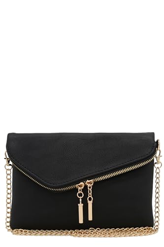 FashionPuzzle Envelope Wristlet Clutch Crossbody Bag with Chain Strap (Mustard) One Size