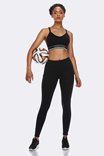 ANGOOL Strappy Sports Bra for Women, Longline Medium Support Yoga Bra Wirefree Padded Sports Bra with Adjustable Straps Black