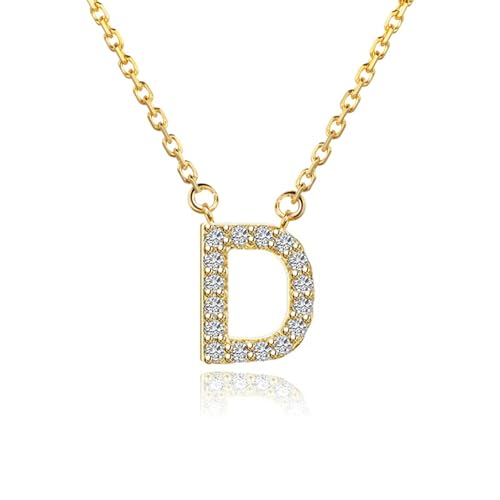 ALLNEWBEE 14K Yellow Gold Plated Cubic Zirconia Initial Necklace | Initial Pendant Letter A-Z Necklace for Women (W)