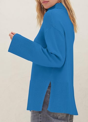 ZESICA Women's 2024 Winter Sweaters Turtleneck Long Sleeve Oversized Split Hem Knitted Pullover Jumper Sweater Tops,Rust,Large