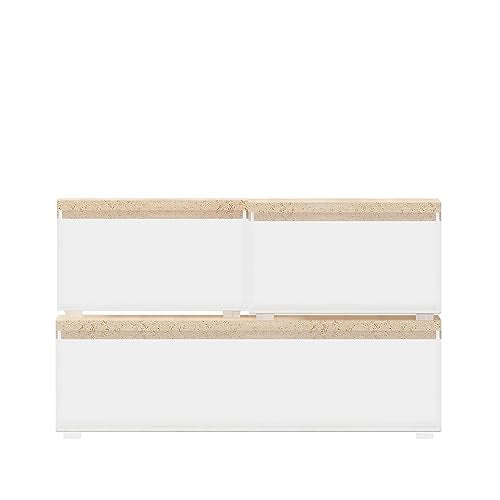 Martha Stewart Brody Plastic Storage Organizer Bins with Paulownia Wood Lids for Home Office,-Kitchen, or-Bathroom, 3 Pack 1-Small/1-Medium/1-Large, Clear/Lt Natural