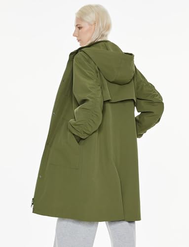 Orolay Women's Casual Hooded Raincoat Spring Light Jacket Zip Up Long Overcoat Warm Windbreaker with Belt Armygreen Small