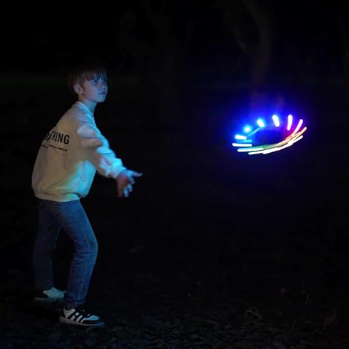 TOSY Flying Ring - 16 Million Color RGB, Super Bright, Lost Mode, Auto Light Up, Safe & Soft, Waterproof, Lightweight Frisbee, Birthday, Camping & Outdoor/Indoor Gift Toy for Boy/Girl/Kid, Set of 2