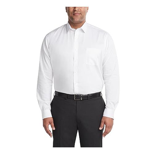 Van Heusen Men's Fit Dress Shirt Ultra Wrinkle Free Flex Collar Stretch (Big and Tall), White, 19" Neck 35"-36" Sleeve