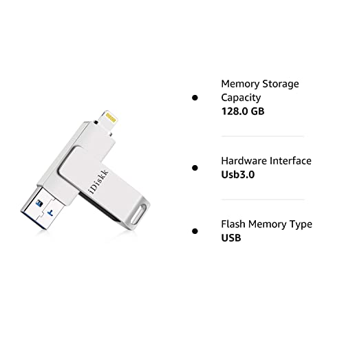 App*le Mfi Certified 128GB iDiskk Photo Storage Stick iPhone USB Storage Flash Drive for iPhone USB Storage Photo Saver Flashdrive for Mac,iPad,PC Thumb Drive for iPhone Photos Videos Auto Backup