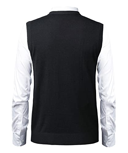 Herothorn Mens Argyle Sweater Vests Classic V-Neck Sleeveless Pullover Grey Black Knitwear Nice Tank Tops for Dad Husband