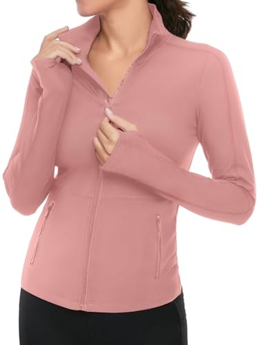 VUTRU Womens Athletic Zip Up Jacket with Thumb Holes (Dark Coffee, S)