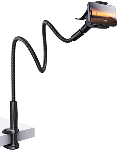 Lamicall Gooseneck Phone Holder Bed - [Nylon Braided] Flexible Arm, 38inch Overall Length, 360 Adjustable Clamp Clip, Overhead Cell Phone Mount Stand for Bed, Desk, 4-7” Cellphone