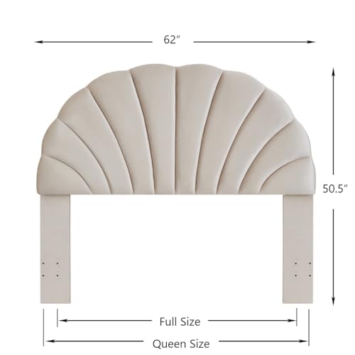 24KF Stunning Crown Design King Headboard, Upholstered Soft Velvet Petal Pattern Headboard King/CA King-Violet