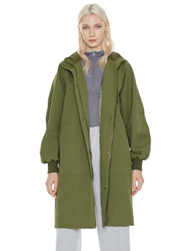 Orolay Women's Casual Hooded Raincoat Spring Light Jacket Zip Up Long Overcoat Warm Windbreaker with Belt Armygreen Small