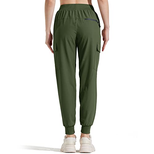 M MAROAUT Women's Hiking Pants Cargo Joggers with Pockets, Lightweight Quick-Dry Athletic Sweatpants for Running Gym Workout Army Green