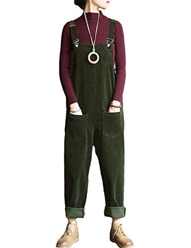 Lentta Fall Fashion Corduroy Overalls For Women Adjustable Straps Bib Corduroy Jumpsuit (ArmyGreen01, XS)