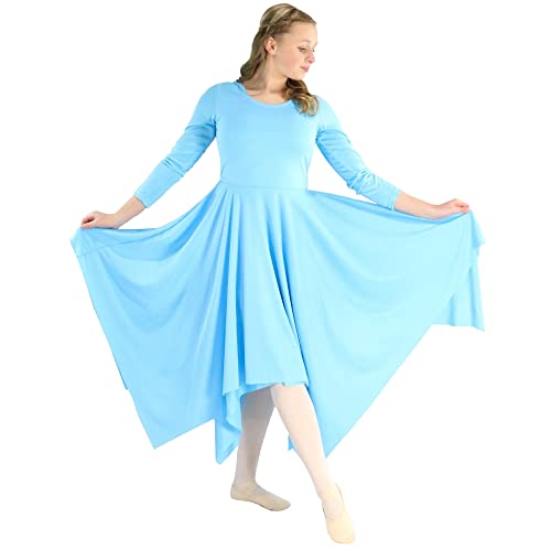 Danzcue Girls Celebration of Spirit Long Sleeve Praise Dance Dress, Aqua Blue, S-M